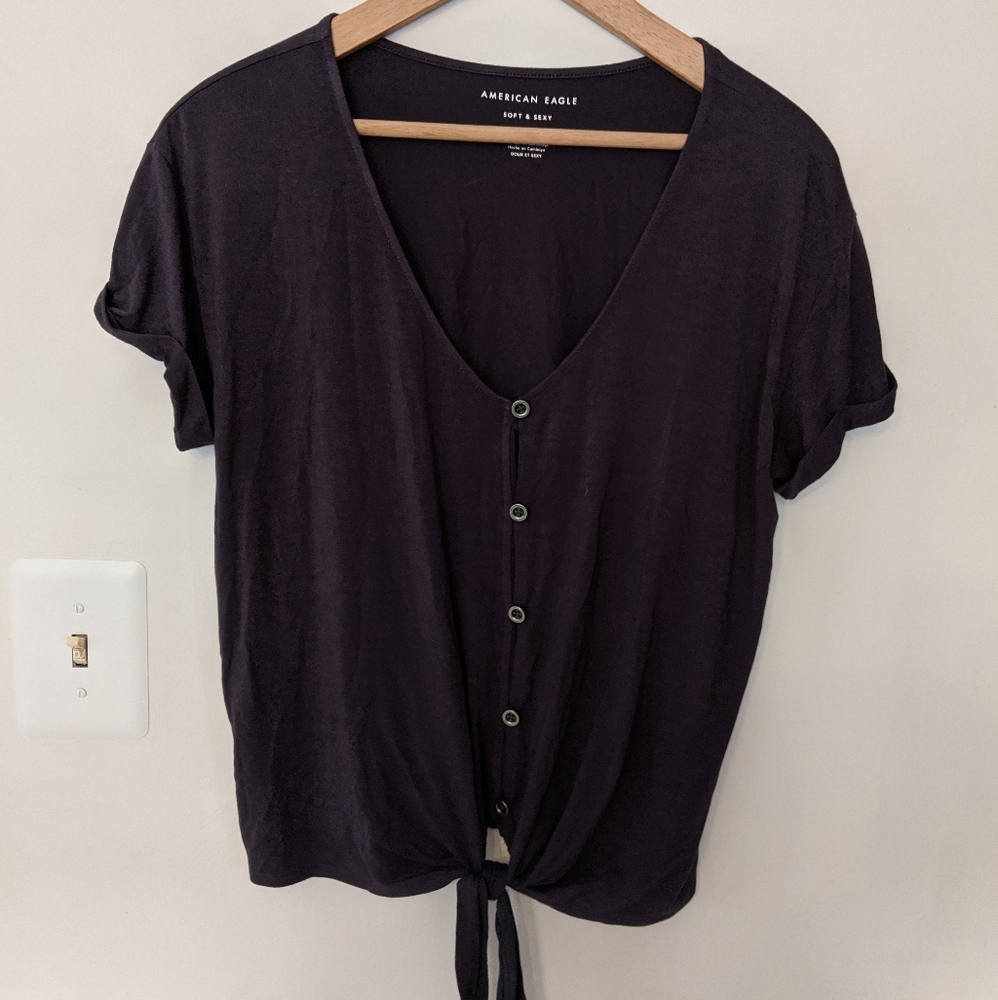 American Eagle button tie top